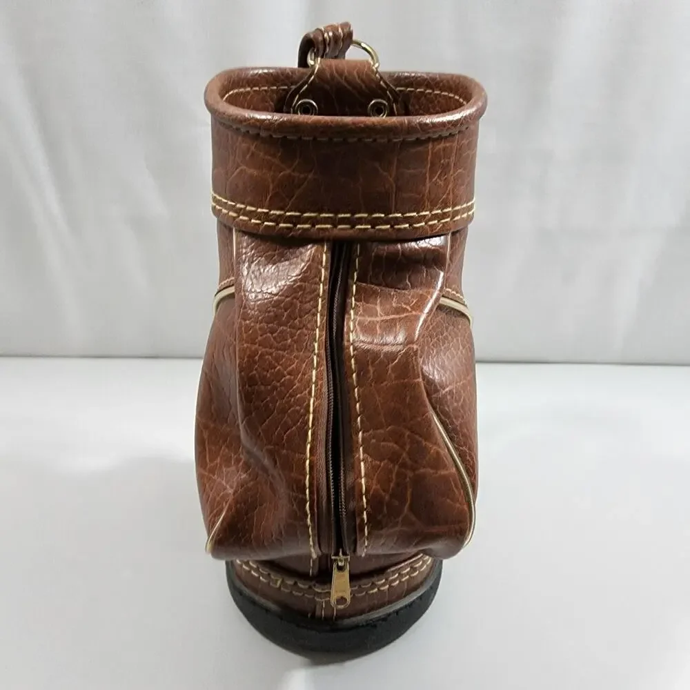 Bottle Holder Miniature Golf Bag With 2 Zipper Pockets Faux Leather ROC Vintage